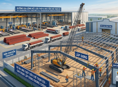 Gia Công Khung Nhà Thép Tiền Chế Trọn Gói 2026 – Thiết Kế, Sản Xuất, Lắp Dựng A–Z