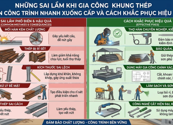 Những Sai Lầm Khi Gia Công Khung Thép Khiến Công Trình Nhanh Xuống Cấp Và Cách Khắc Phục Hiệu Quả