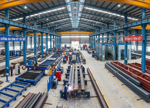 Gia công khung nhà thép tiền chế gồm những hạng mục nào? Quy trình chi tiết từ A–Z – Cơ Khí Prosimex
