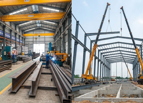 Gia công khung nhà thép nhà xưởng – nhà kho – nhà công nghiệp trọn gói, bền chắc 